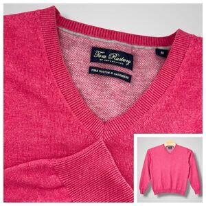 Tom Rusborg Copenhagen Pink V-Neck‎ Pima Cotton Cashmere Luxury Sweater M